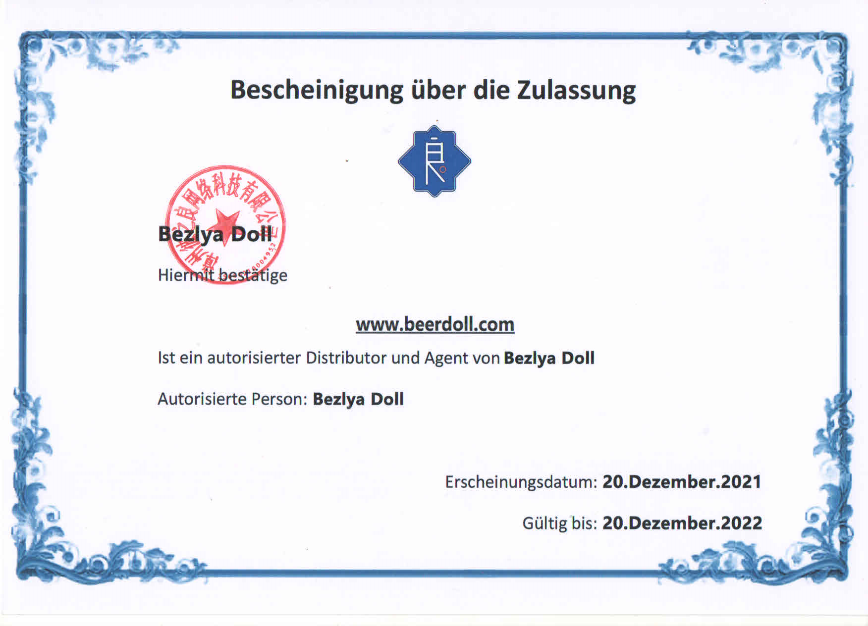 Bezlya Doll Zertifikate