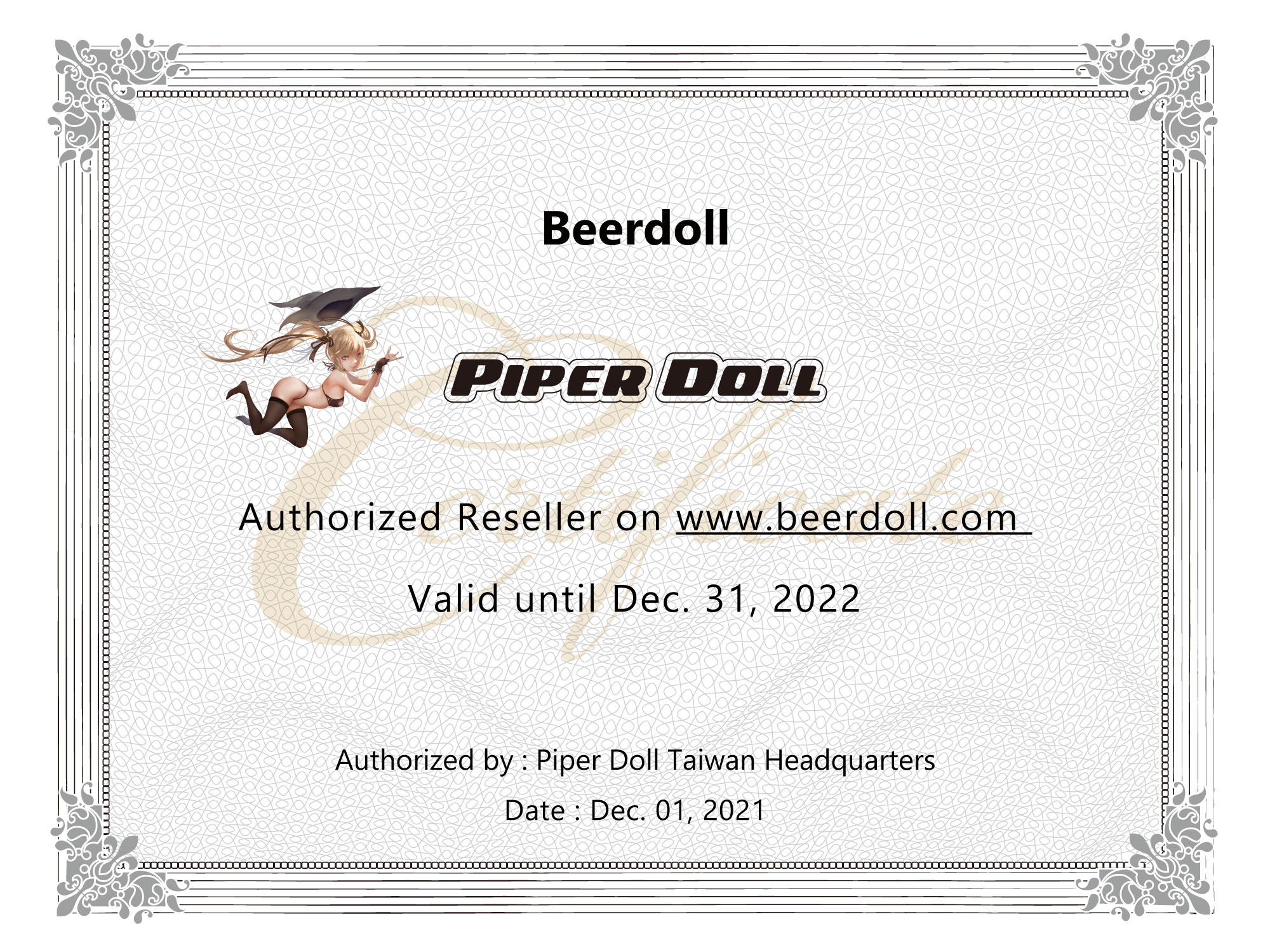 Piper Doll zertifikat